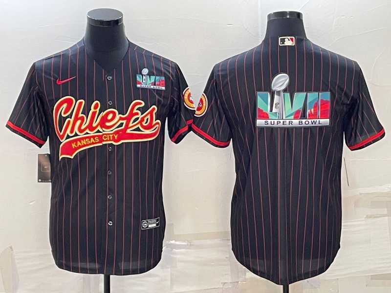 Mens Kansas City Chiefs Black With Super Bowl LVII Big Logo Cool Base Stitched Baseball Jerseys->kansas city chiefs->NFL Jersey